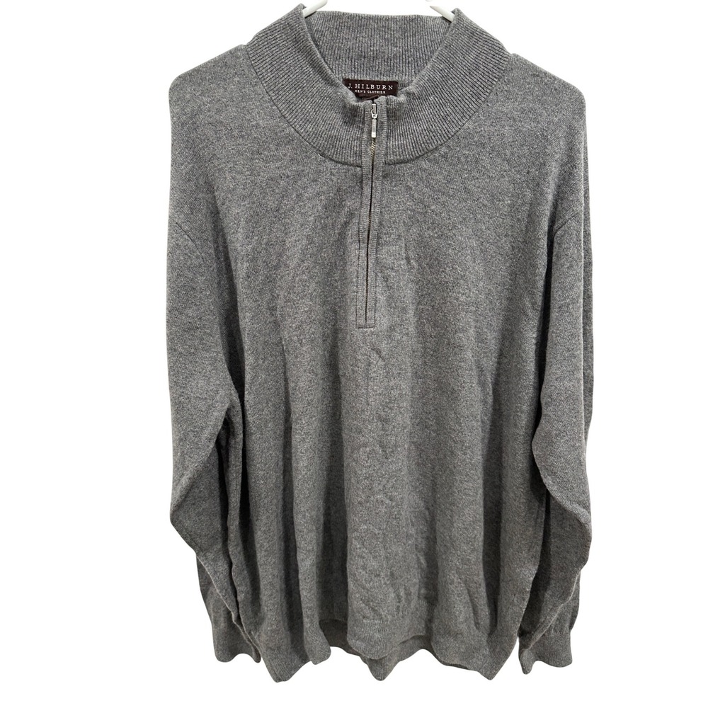 J Hilburn Mens Cashmere 1/4 Zip Pullover Sweater Gray XXL